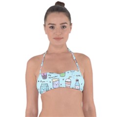 Drinks Cocktails Doodle Coffee Tie Back Bikini Top