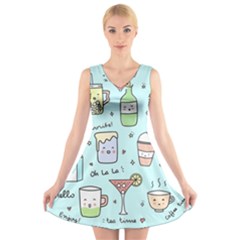 Drinks Cocktails Doodle Coffee V-neck Sleeveless Dress by Apen