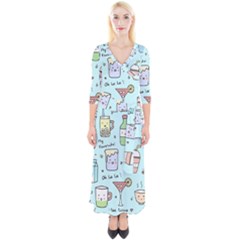 Drinks Cocktails Doodle Coffee Quarter Sleeve Wrap Maxi Dress by Apen