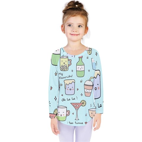 Drinks Cocktails Doodle Coffee Kids  Long Sleeve T-shirt by Apen