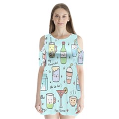 Drinks Cocktails Doodle Coffee Shoulder Cutout Velvet One Piece by Apen