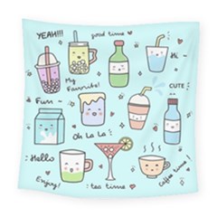 Drinks Cocktails Doodle Coffee Square Tapestry (large)