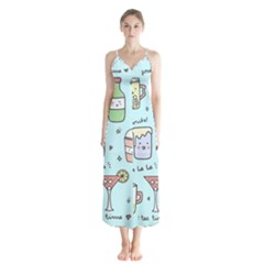 Drinks Cocktails Doodle Coffee Button Up Chiffon Maxi Dress by Apen