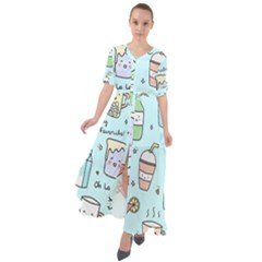 Drinks Cocktails Doodle Coffee Waist Tie Boho Maxi Dress