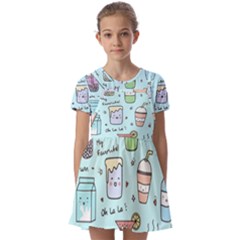 Drinks Cocktails Doodle Coffee Kids  Short Sleeve Pinafore Style Dress