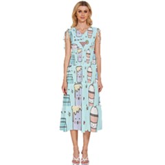 Drinks Cocktails Doodle Coffee V-neck Drawstring Shoulder Sleeveless Maxi Dress by Apen