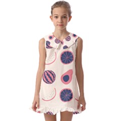 Fruits Halves Pattern Design Kids  Pilgrim Collar Ruffle Hem Dress