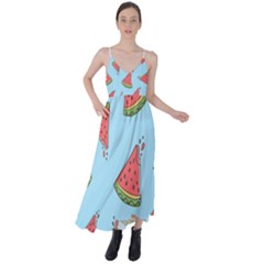 Watermelon Fruit Pattern Tropical Tie Back Maxi Dress by Apen