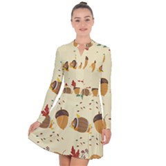 Leaves Foliage Acorns Barrel Long Sleeve Panel Dress