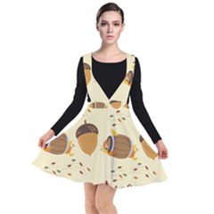 Leaves Foliage Acorns Barrel Plunge Pinafore Dress