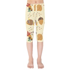 Leaves Foliage Acorns Barrel Kids  Capri Leggings 