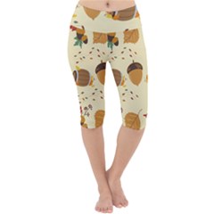 Leaves Foliage Acorns Barrel Lightweight Velour Cropped Yoga Leggings