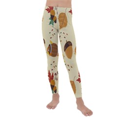 Leaves Foliage Acorns Barrel Kids  Lightweight Velour Leggings by Apen