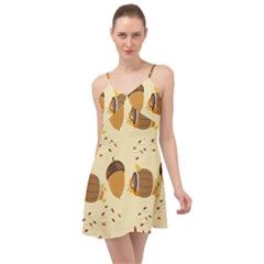 Leaves Foliage Acorns Barrel Summer Time Chiffon Dress