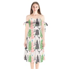 Christmas Trees Icons Shoulder Tie Bardot Midi Dress