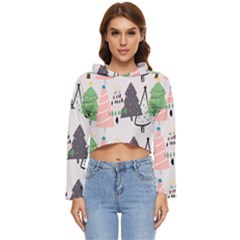 Christmas Trees Icons Women s Lightweight Cropped Hoodie