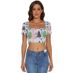 Christmas Trees Icons Short Sleeve Square Neckline Crop Top  by Apen