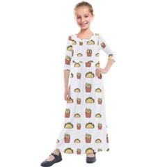 Fries Taco Pattern Fast Food Kids  Quarter Sleeve Maxi Dress by Apen