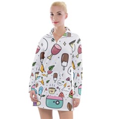 Doodle Fun Food Drawing Cute Women s Long Sleeve Casual Dress by Apen