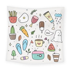 Doodle Fun Food Drawing Cute Square Tapestry (large)