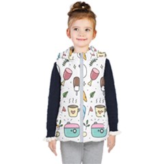 Doodle Fun Food Drawing Cute Kids  Hooded Puffer Vest