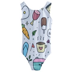 Doodle Fun Food Drawing Cute Kids  Cut-out Back One Piece Swimsuit