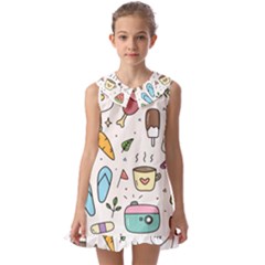 Doodle Fun Food Drawing Cute Kids  Pilgrim Collar Ruffle Hem Dress