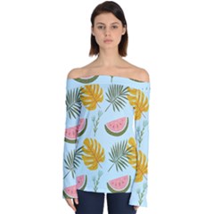 Watermelon Leaves Fruit Foliage Off Shoulder Long Sleeve Top