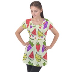 Fruits Pattern Background Food Puff Sleeve Tunic Top by Apen