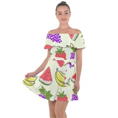 Fruits Pattern Background Food Off Shoulder Velour Dress by Apen