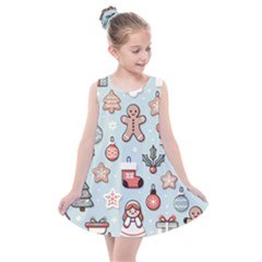 Christmas Cartoon Pattern Kids  Summer Dress