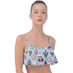 Christmas Cartoon Pattern Frill Bikini Top