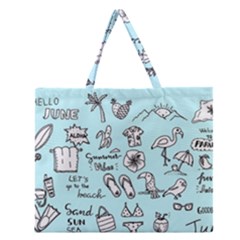 June Doodle Tropical Beach Sand Zipper Large Tote Bag