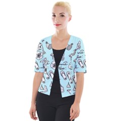June Doodle Tropical Beach Sand Cropped Button Cardigan by Apen