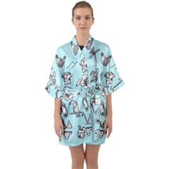 June Doodle Tropical Beach Sand Half Sleeve Satin Kimono 