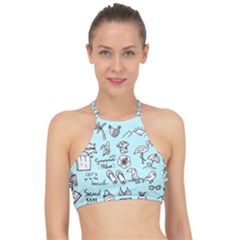 June Doodle Tropical Beach Sand Halter Bikini Top by Apen