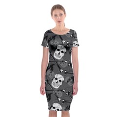 Skull Skeleton Pattern Texture Classic Short Sleeve Midi Dress by Apen