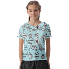 June Doodle Tropical Beach Sand Kids  Frill Chiffon Blouse