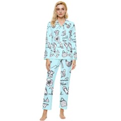 June Doodle Tropical Beach Sand Womens  Long Sleeve Velvet Pocket Pajamas Set