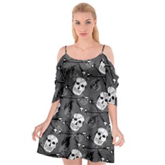 Skull Skeleton Pattern Texture Cutout Spaghetti Strap Chiffon Dress