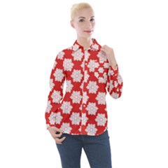 Christmas Snowflakes Background Pattern Women s Long Sleeve Pocket Shirt