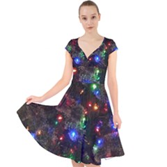 Christmas Lights Cap Sleeve Front Wrap Midi Dress