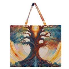 Tree Cosmic Spiritual Meditation Zipper Large Tote Bag by Apen