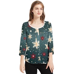 Snowflakes Winter Snow Chiffon Quarter Sleeve Blouse