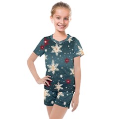 Snowflakes Winter Snow Kids  Mesh T-Shirt and Shorts Set