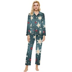 Snowflakes Winter Snow Womens  Long Sleeve Velvet Pocket Pajamas Set