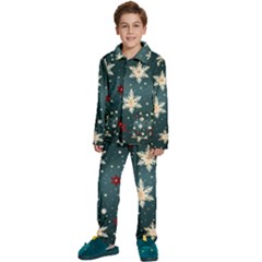 Snowflakes Winter Snow Kids  Long Sleeve Velvet Pajamas Set