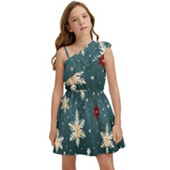Snowflakes Winter Snow Kids  One Shoulder Party Dress