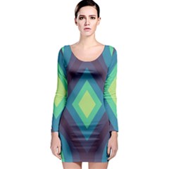 Pattern Blue Green Retro Design Long Sleeve Bodycon Dress