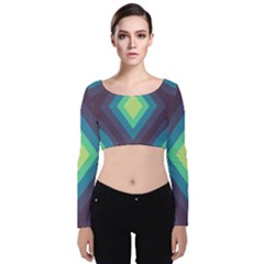 Pattern Blue Green Retro Design Velvet Long Sleeve Crop Top by Ravend